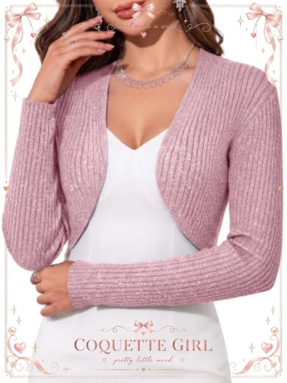 Sparkly Bolero Shrug Sweater Cropped Cardigan Long Sleeve Evening Layer